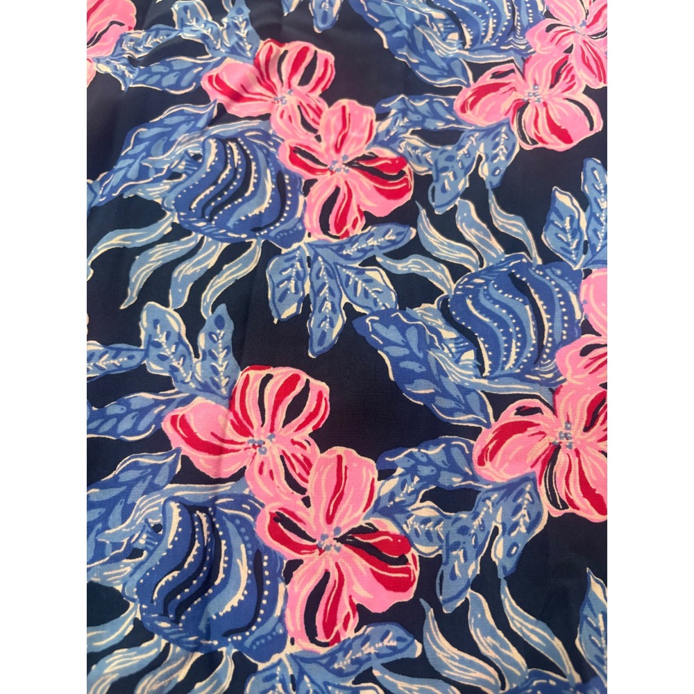 Lilly Pulitzer Elsa 100% Silk Blouse Top XXL Low Tide Navy Colorful Tropical - Picture 9 of 12